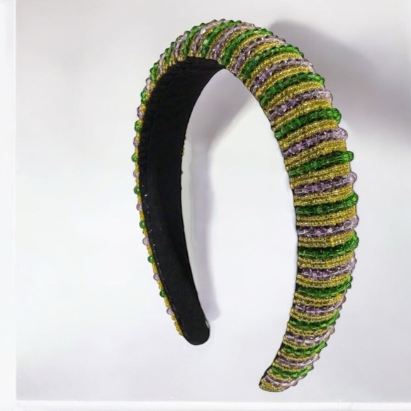 Beaded Mardi Gras Headband - Vibrant Purple, Green, & Gold 💜💚💛 - Picture 5 of 7
